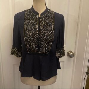 Gryphon Navy Blouse with Gold Embellishments, XS